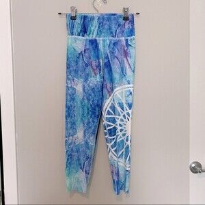 Soulcycle Leggings Blue White Tie Dye Abstract Marble Print Logo Cropped Workout